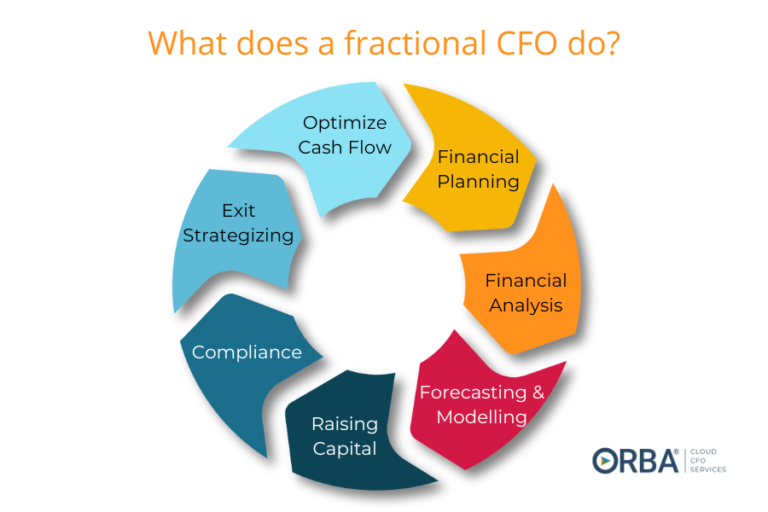 What does a fractional CFO do infographic listing services offered by a fractional CFO